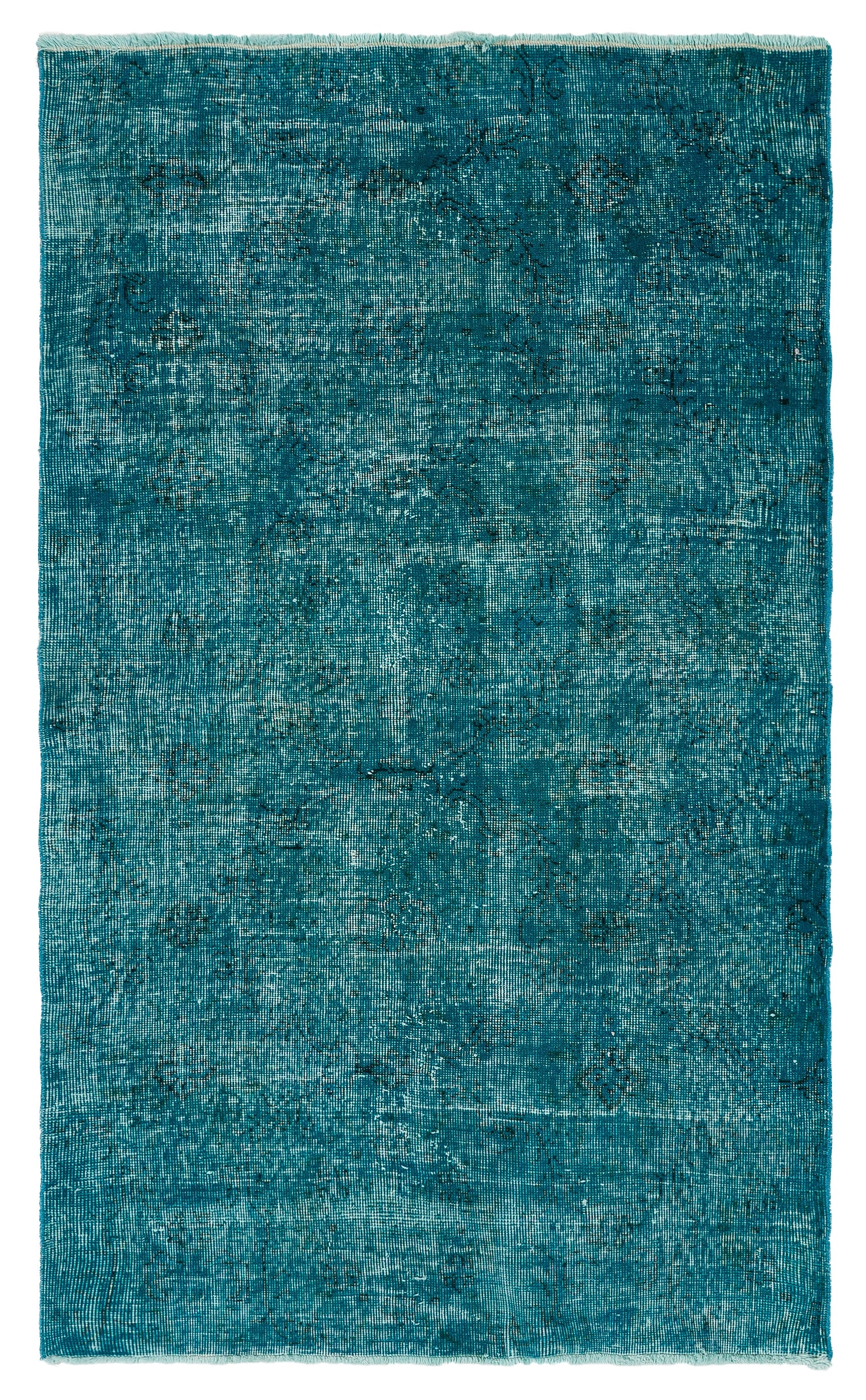 3.8x6.2 ft Handmade Turkish Accent Rug in Teal Blue, Modern Re-Dyed Small Carpet (tapis d'accent turc fait à la main en bleu sarcelle, reteint moderne)