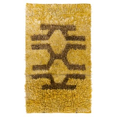 6x9.6 Ft Vintage Shag Pile Mohair Wool "Tulu" Anatolian Rug in Saffron Yellow