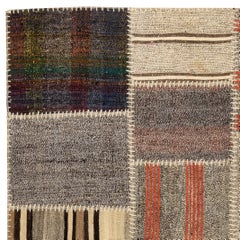 Tappeto kilim turco patchwork tessuto a mano, 5,9 x 8,4 piedi, beige, grigio e ruggine, a trama piatta