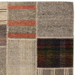 5.9x8.4 ft Handwoven Turkish Patchwork Kilim, Beige, Gray & Rust Flatweave Rug