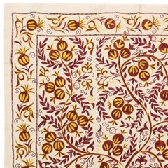 5x6.6 Ft Silk Embroidery Pomegranate Tree Design Wall Hanging, Suzani Bed Cover
