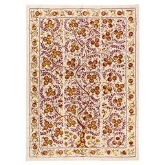 5x6.6 Ft Silk Embroidery Pomegranate Tree Design Wall Hanging, Suzani Bed Cover