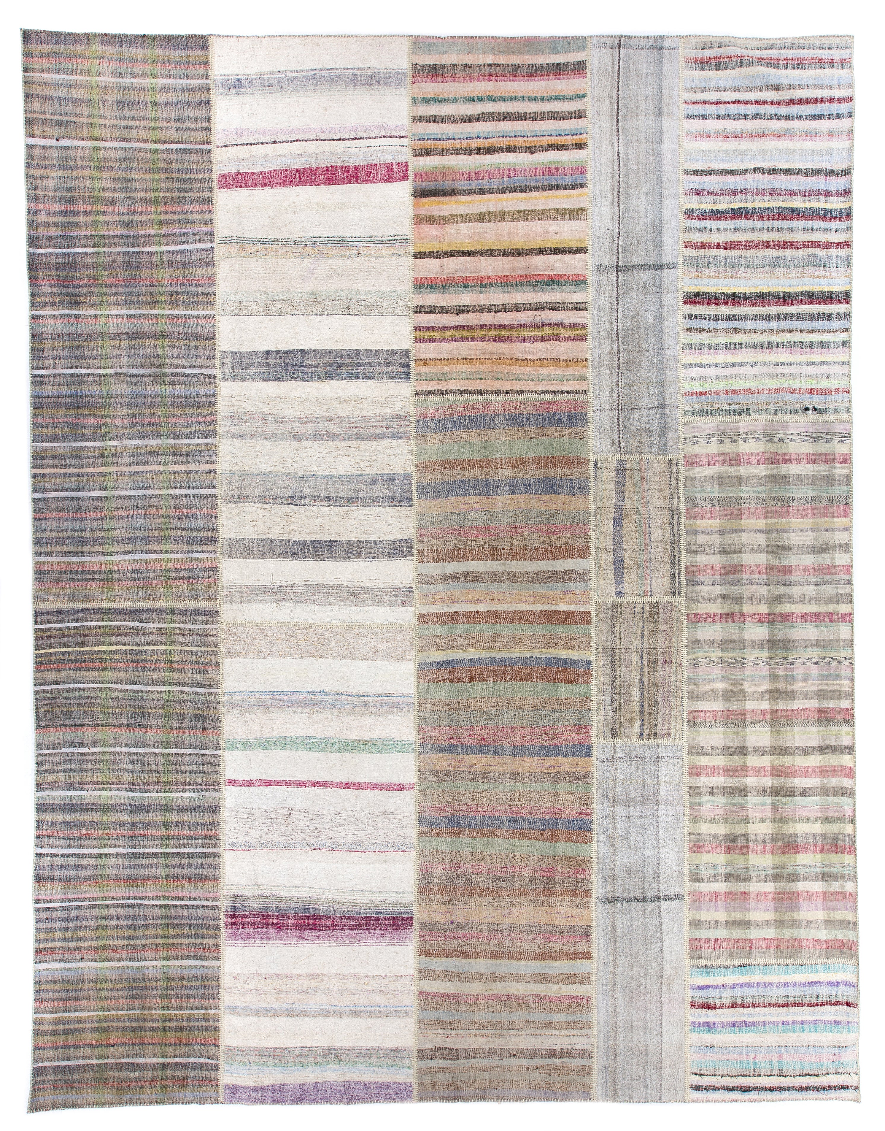 12.5x16.5 Ft Oversize Striped Cotton Colorful Rag Rug, Adjustable, Vintage Kilim