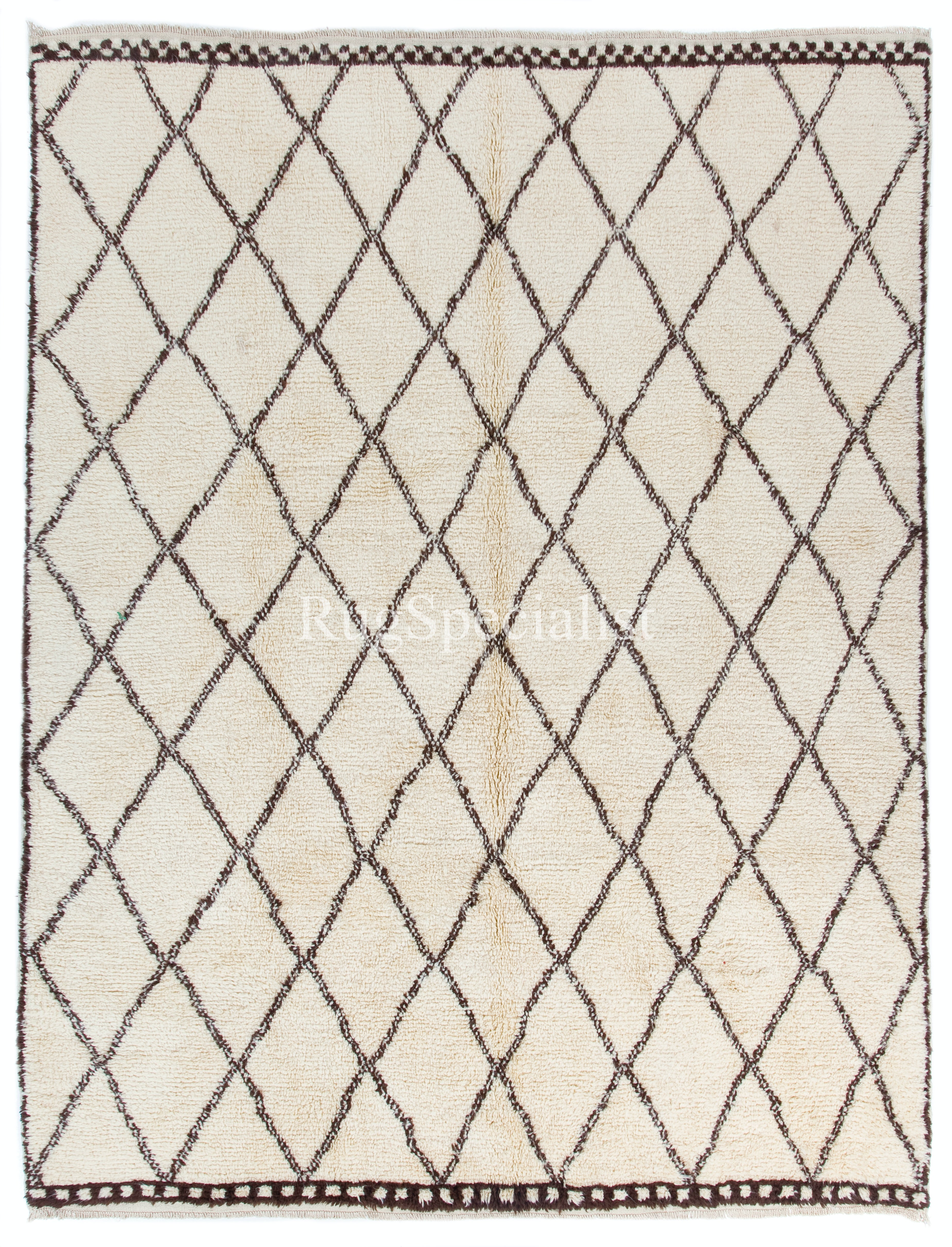 Tapis marocain "Tulu" de Beni Ourain fait à la main en laine naturelle ivoire et Brown en vente
