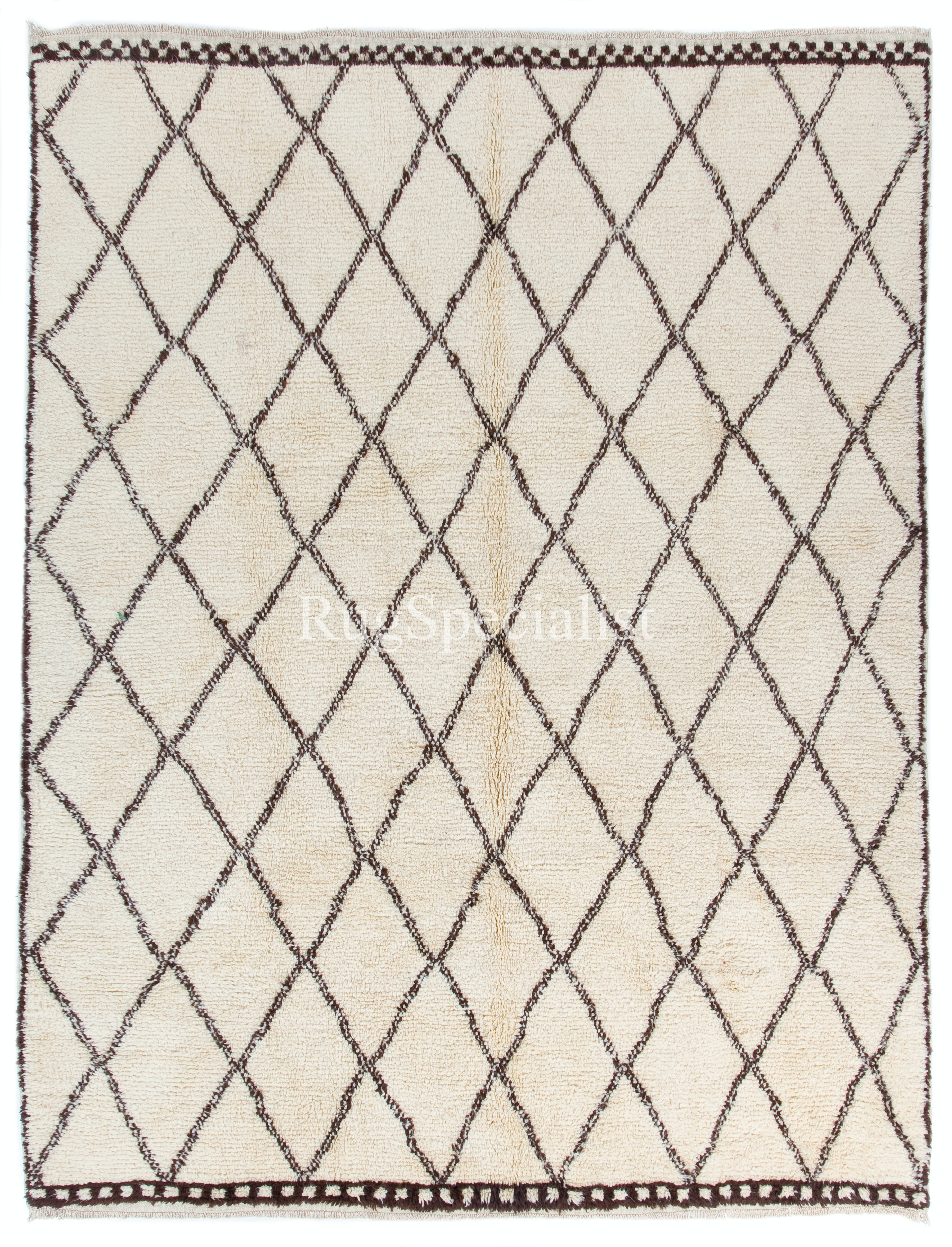 Moroccan Beni Ourain Handmade "Tulu" Rug Made of Natural Ivory & Brown Wool