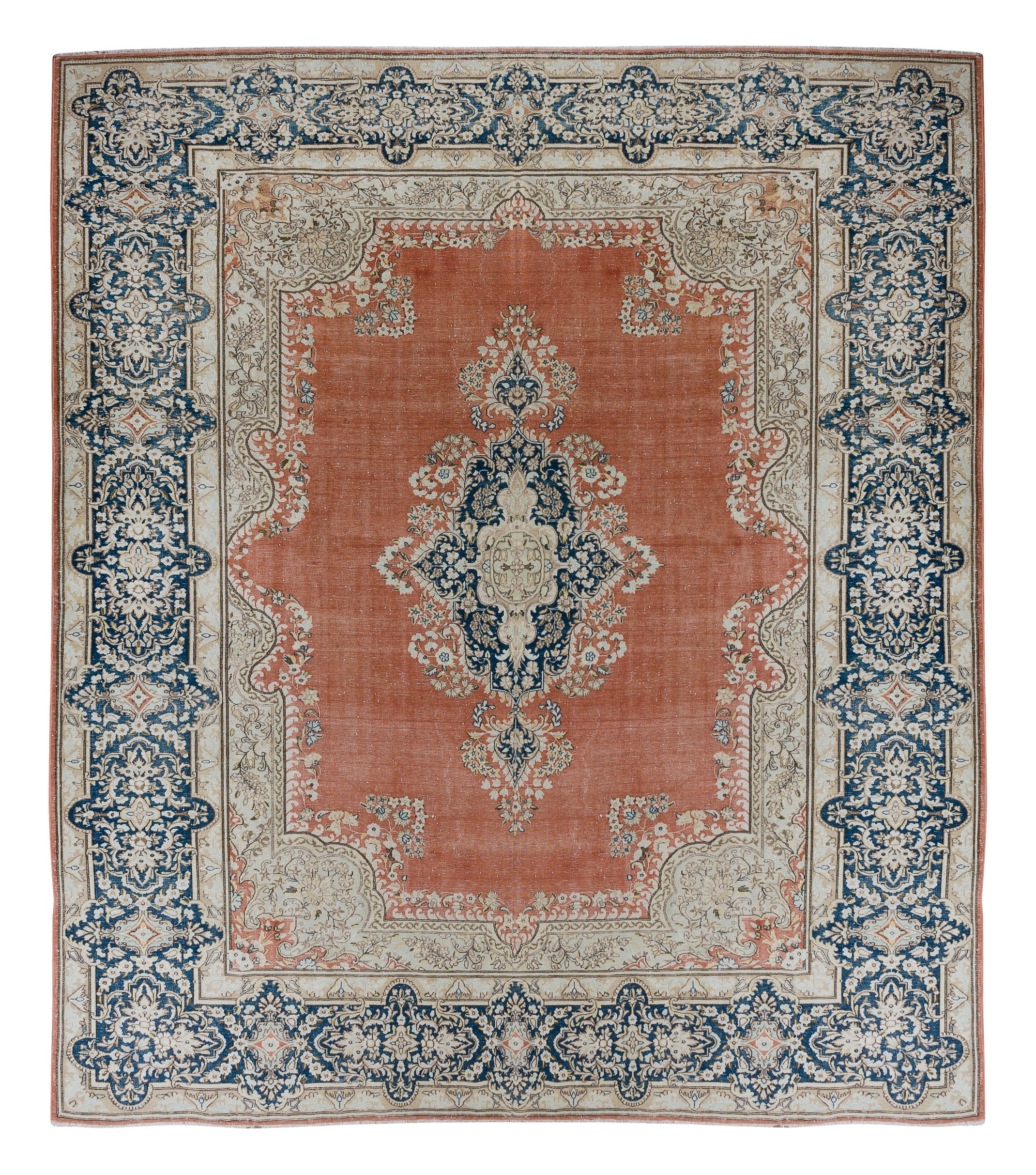 10x12.7 Ft Seltene Größe 1940er Türkischer Teppich. Orientalischer Teppich im Vintage-Stil