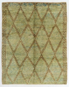 Tappeto marocchino moderno fatto a mano in Greene & Greene, Blu, Marrone. 100% lana. Personalizzato Opt.