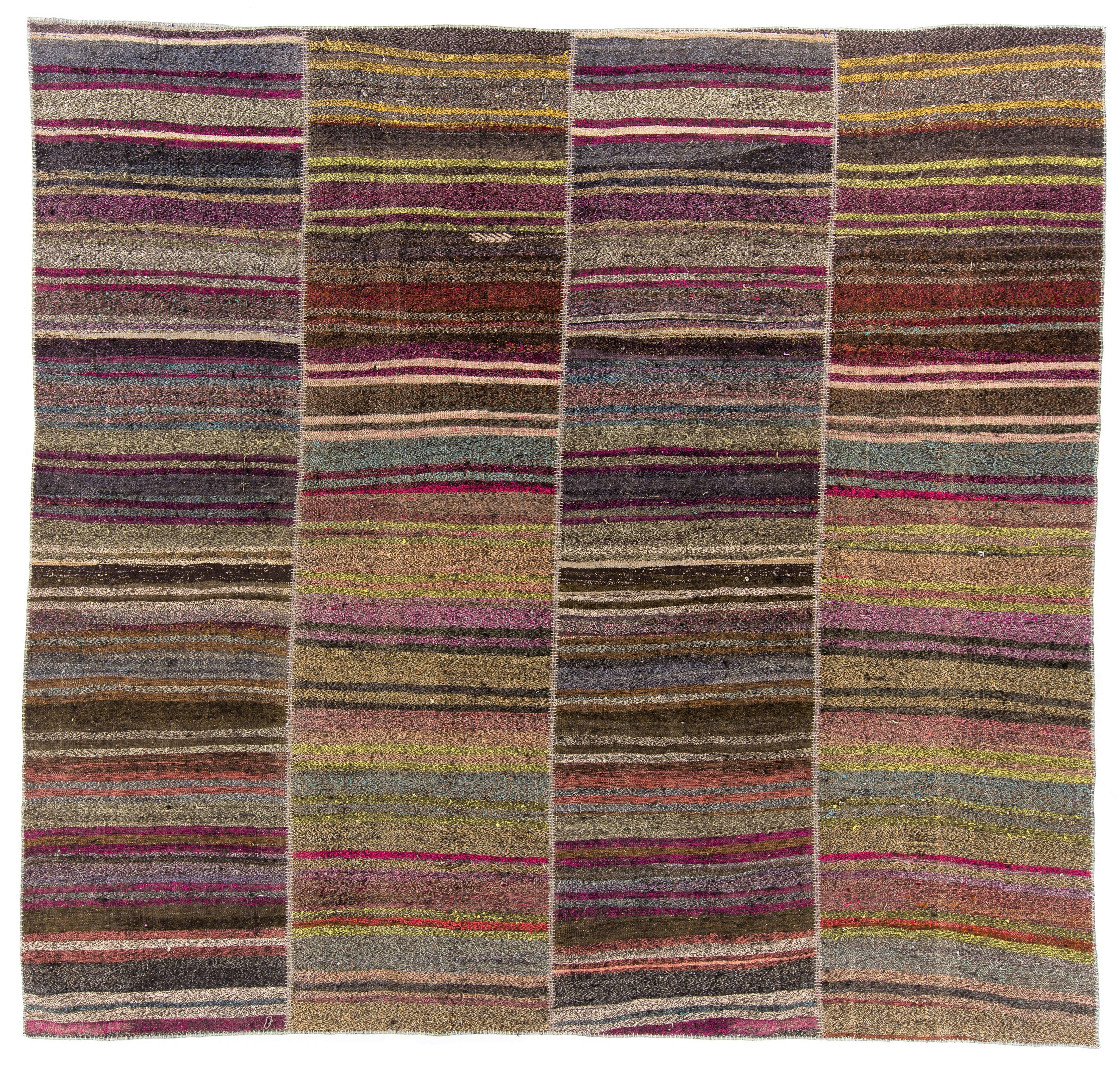 Size: 10'6" x 11' (Adjustable).

These authentic flat-weaves (Kilims) from Eastern Turkey were handwoven by Nomads in mid-20th century to be used as floor coverings in their tents.

They were made to use for everyday life rather than