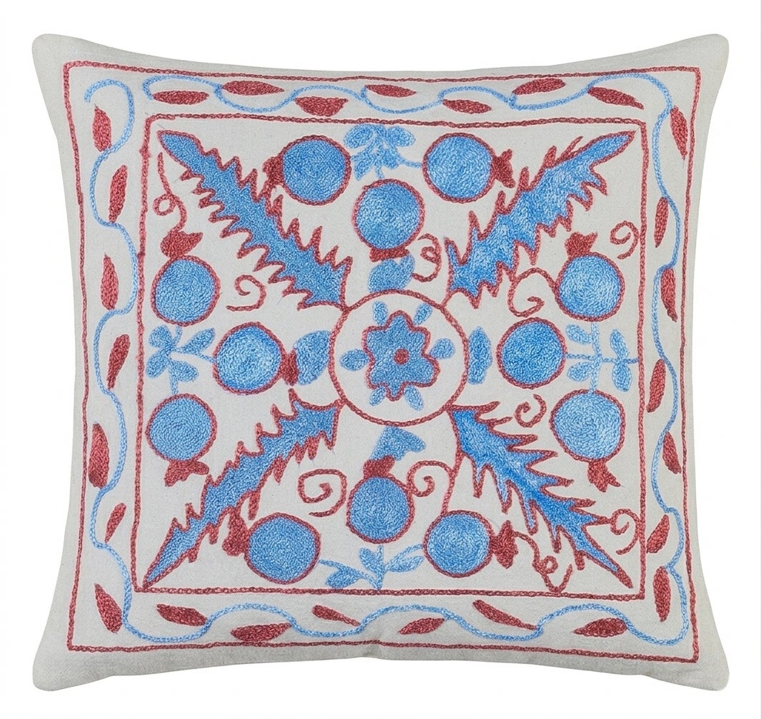 Silk Cushion Cover, Hand Embroidery Toss Pillow, Suzani Lace Pillow