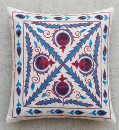 17"x19" Silk Embroidery Cushion Cover. Suzani Accent Pillow. Uzbek Throw Pillow