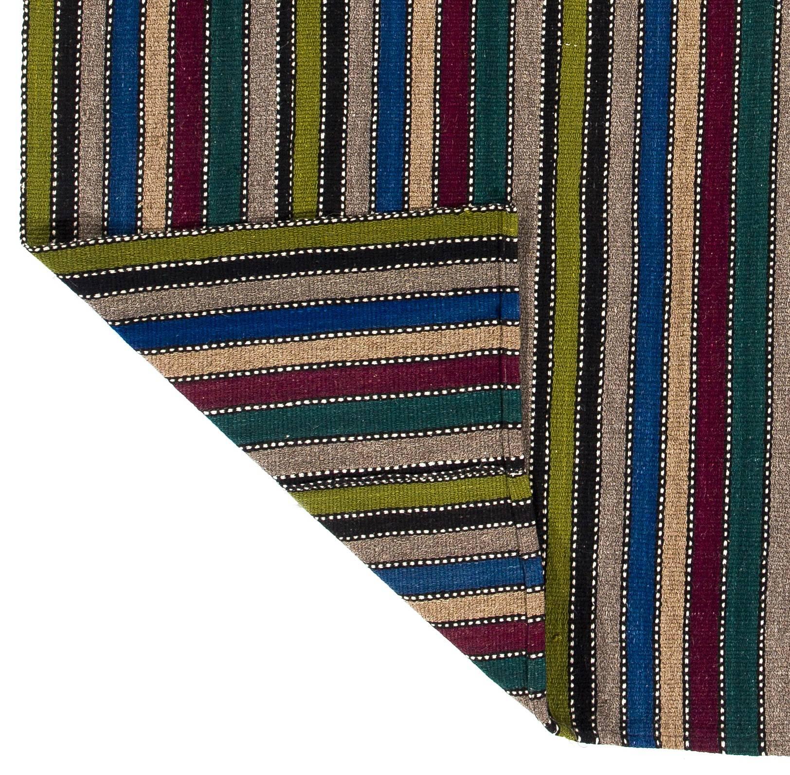 Hand-Woven Striped Anatolian Kilim Rug