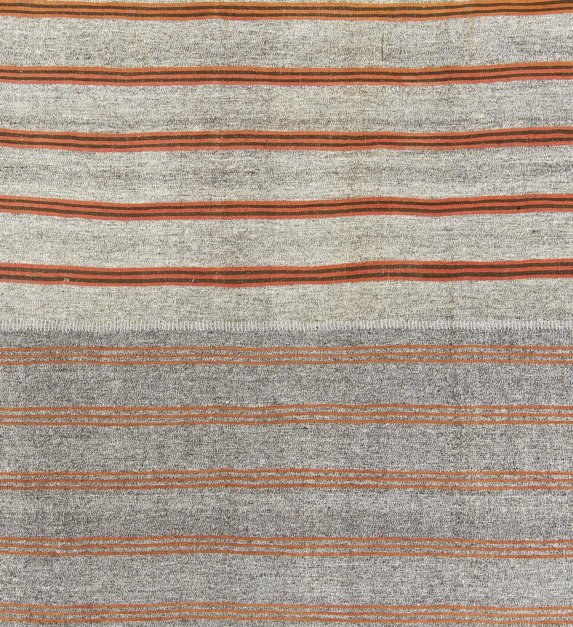 Turkish Large Striped Nomadic Kilim, Flat-weave Rug