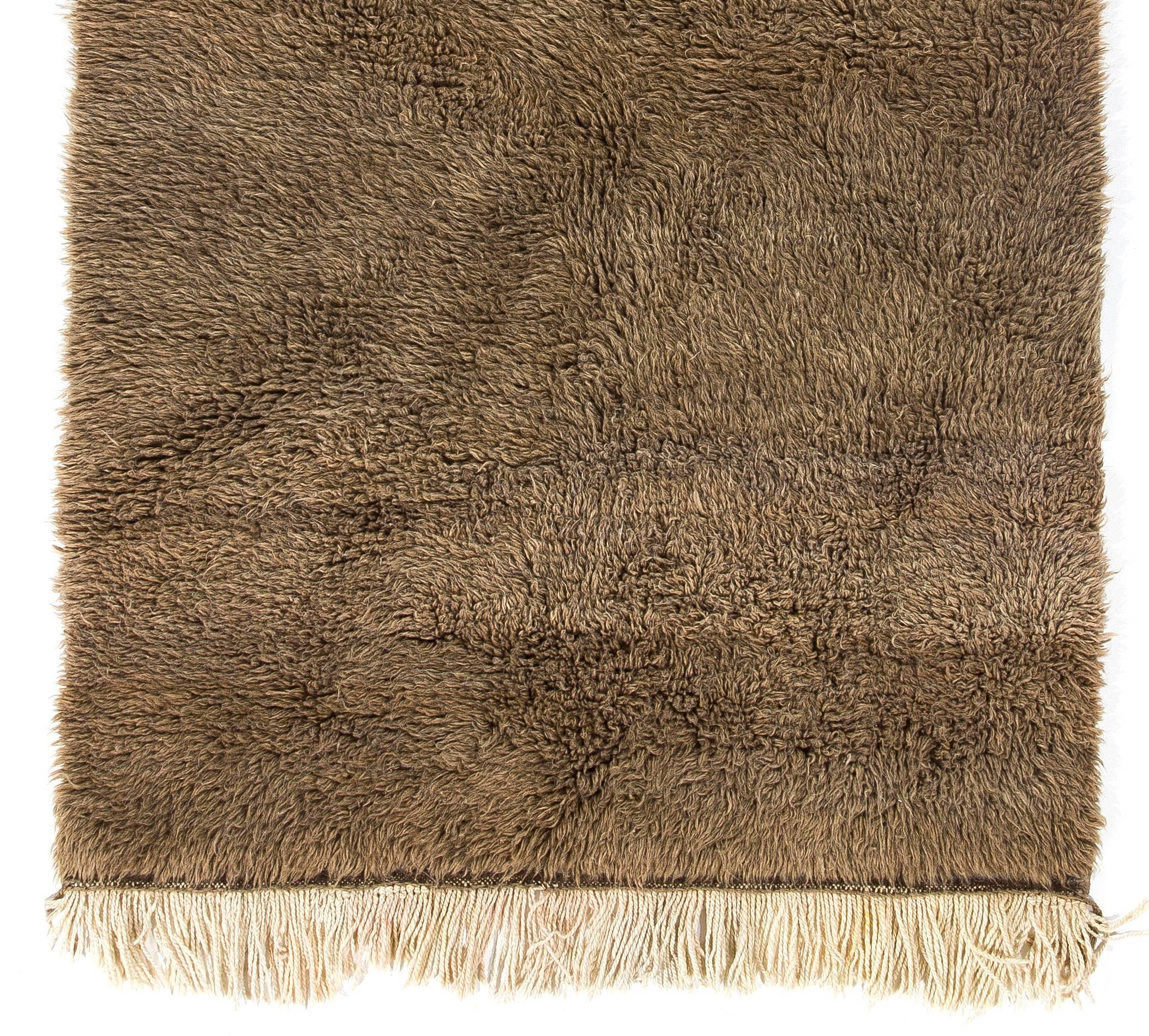 Turkish Minimalist Tulu Rug. 100% Natural Undyed Brown Wool.  Simple, Soft and Cozy