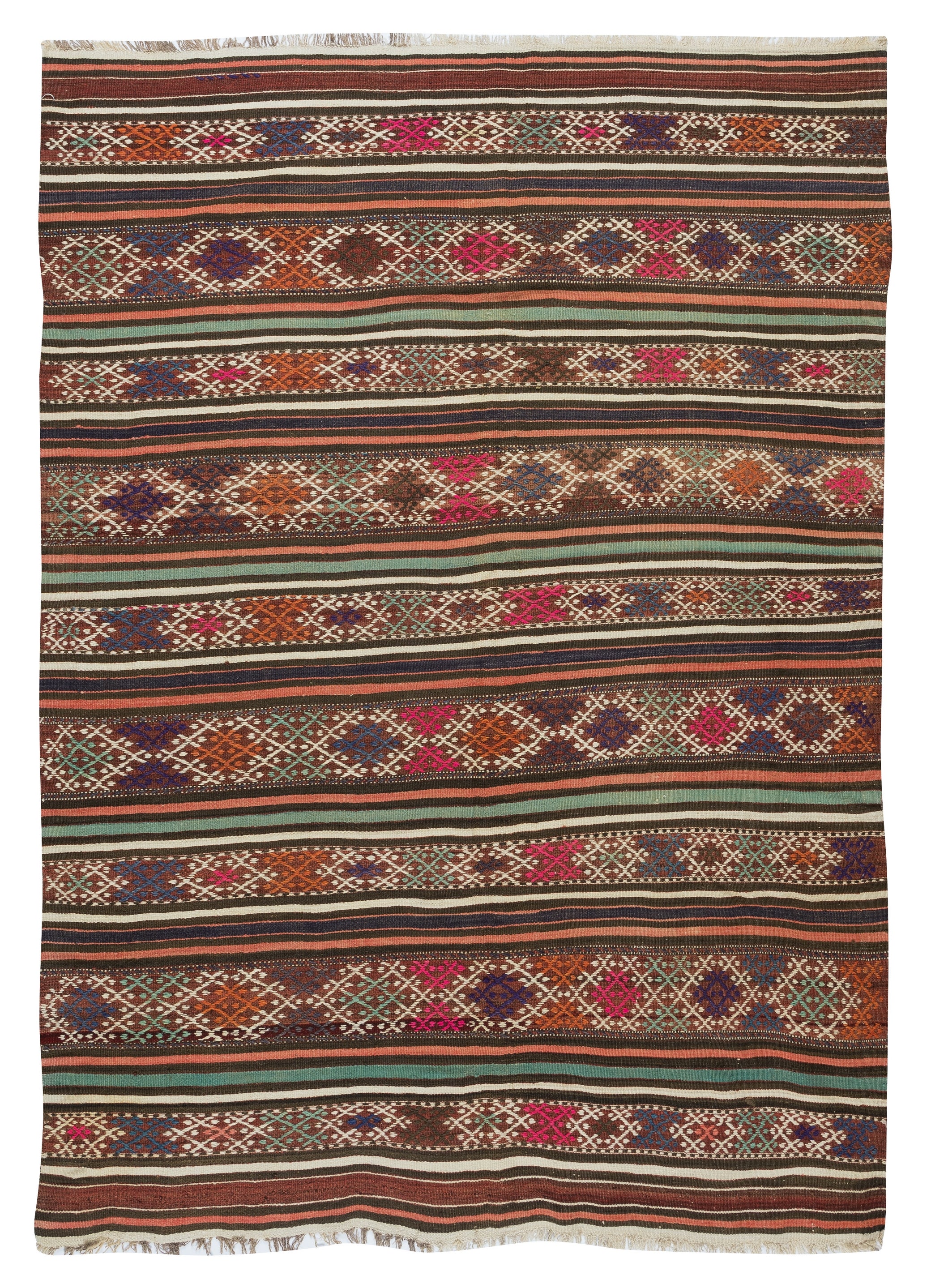 5.2x7.3 Ft Colorful Handmade Vintage Kilim, Flat Weave Turkish Rug, All Wool