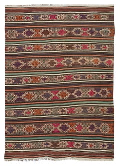 5.2x7.3 Ft Colorido Kilim Vintage Hecho a Mano, Alfombra Turca de Tejido Plano, Toda Lana