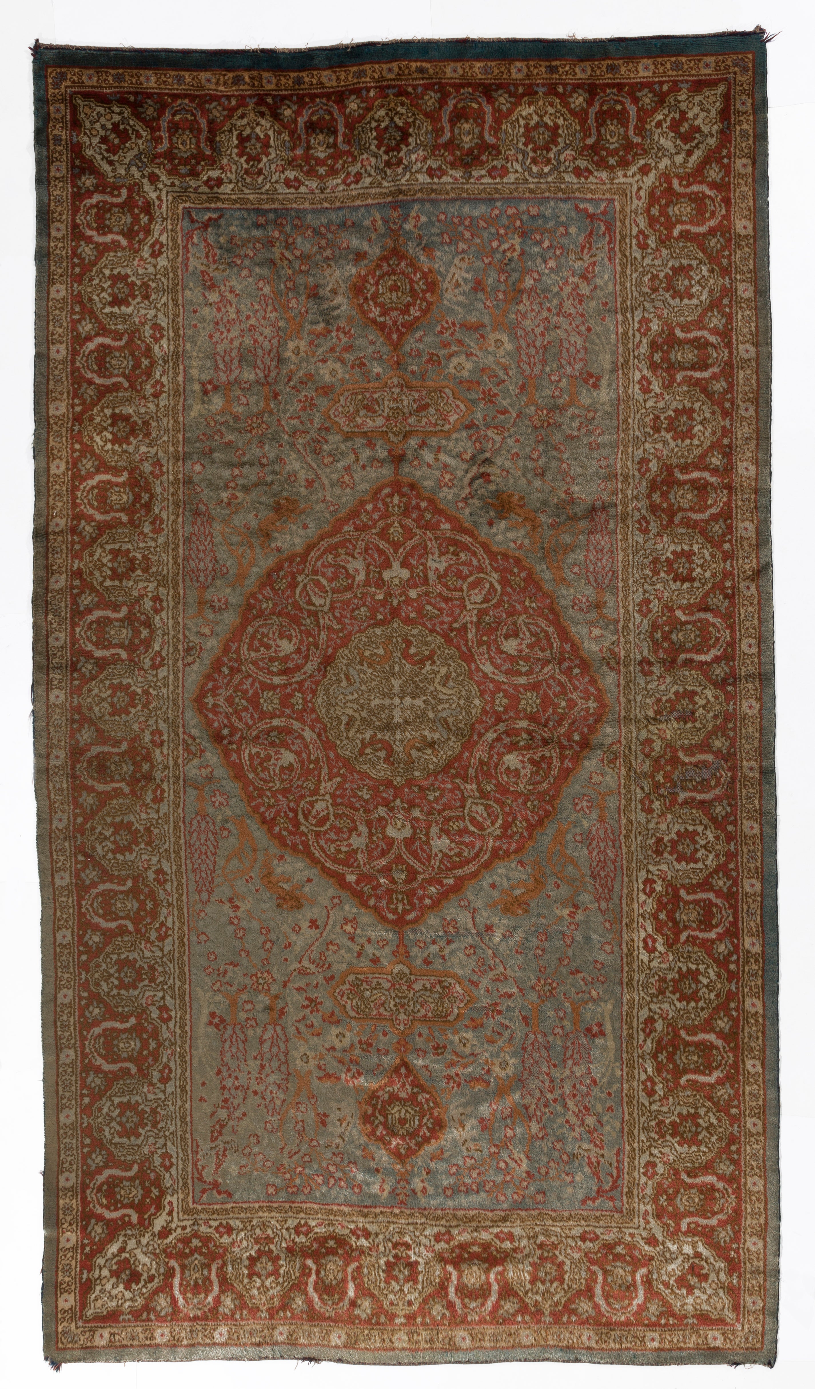 6.6x11.5 Ft Rare Antique Double Sided "Angora" Wool Oushak Rug, Ca 1890 For Sale