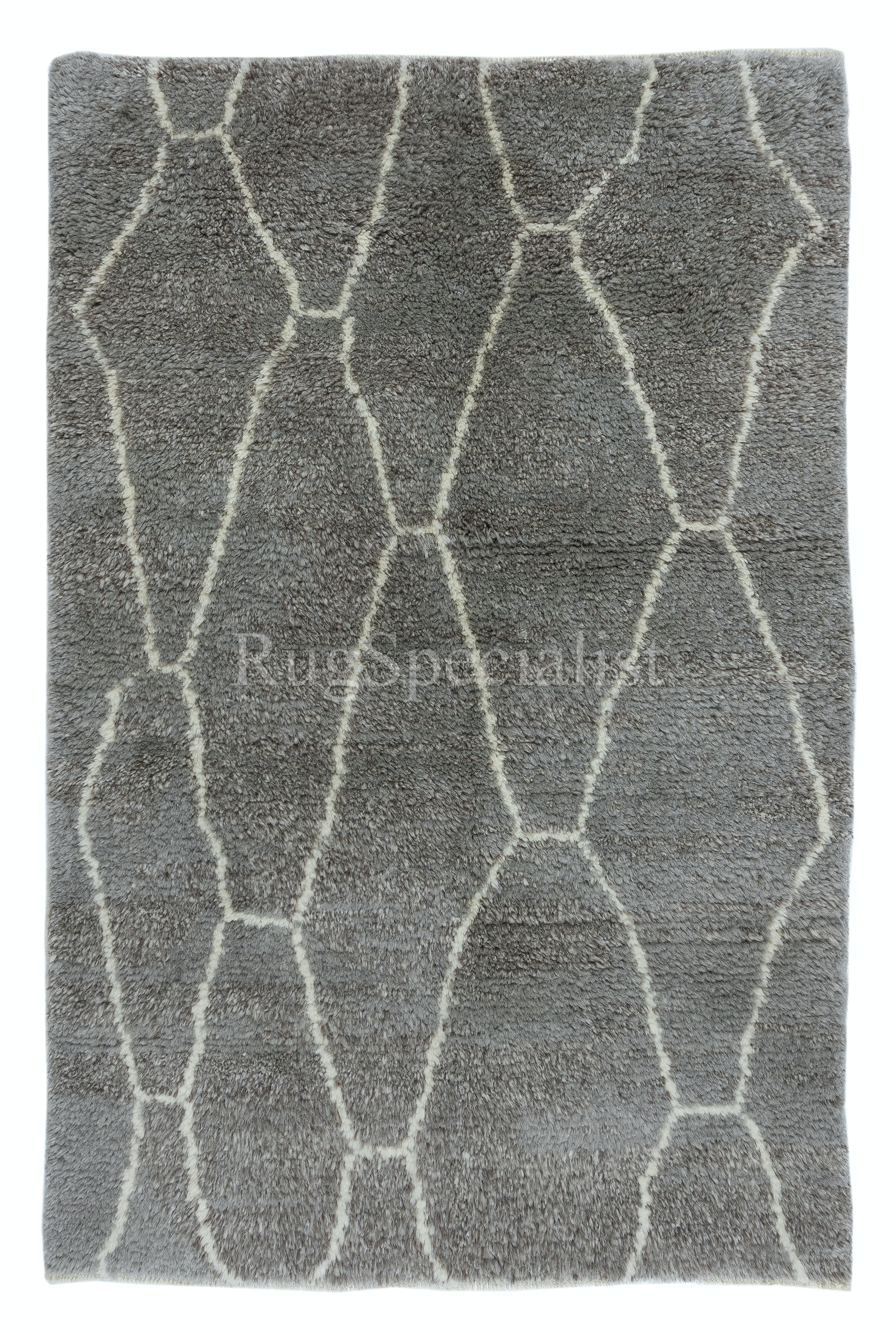 4x6 Ft Modern Moroccan Tulu Rug in Gray, Premium Quality 100% Natural Wool For Sale