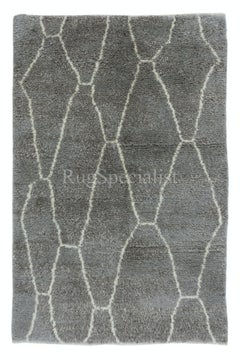 4x6 Ft Moderner marokkanischer Tulu-Teppich in Grau, Premium Qualität 100% natürliche Wolle