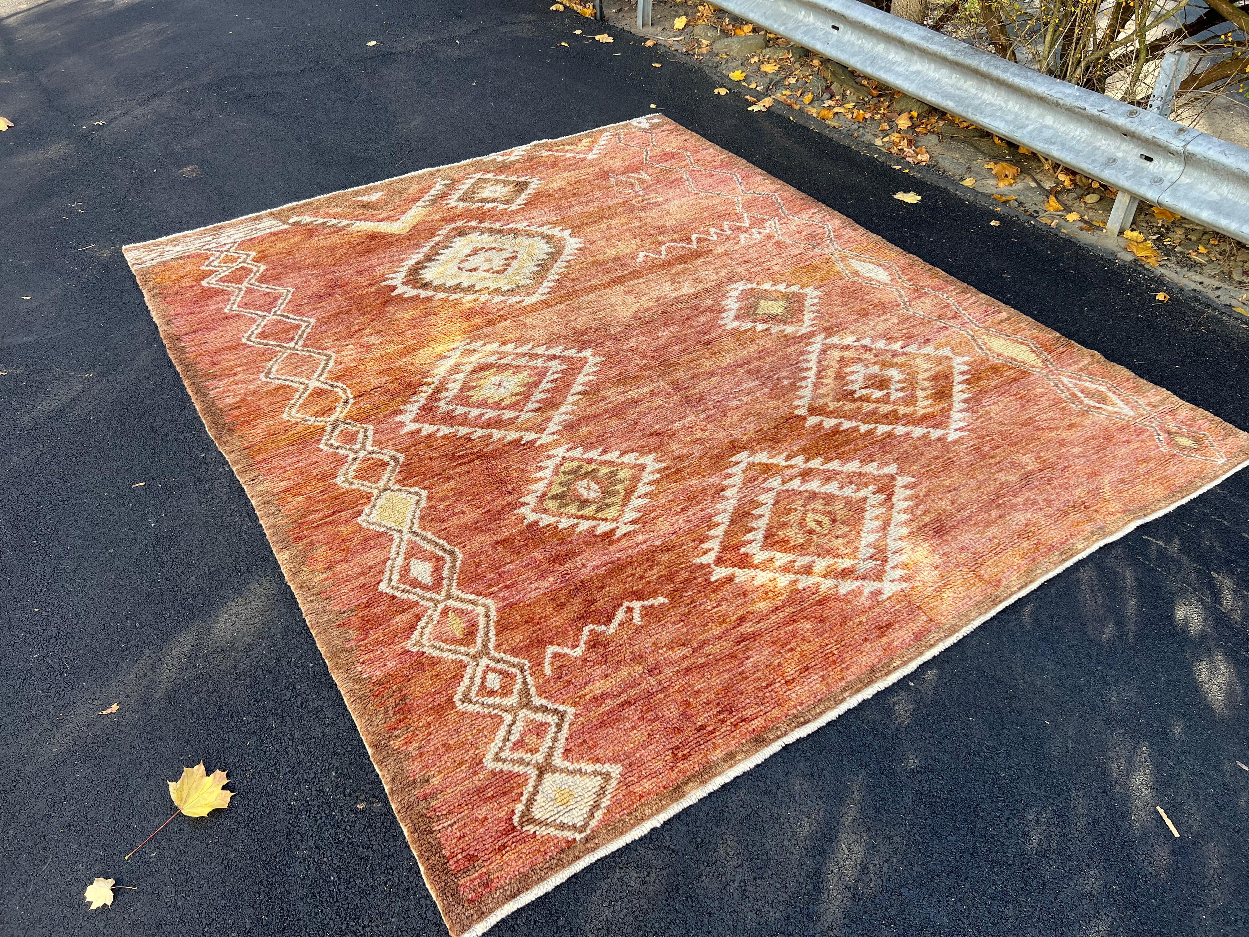 Turkish 9x11.3 Ft New Handmade Moroccan Design Rug, 100% Wool, Custom Options Available For Sale