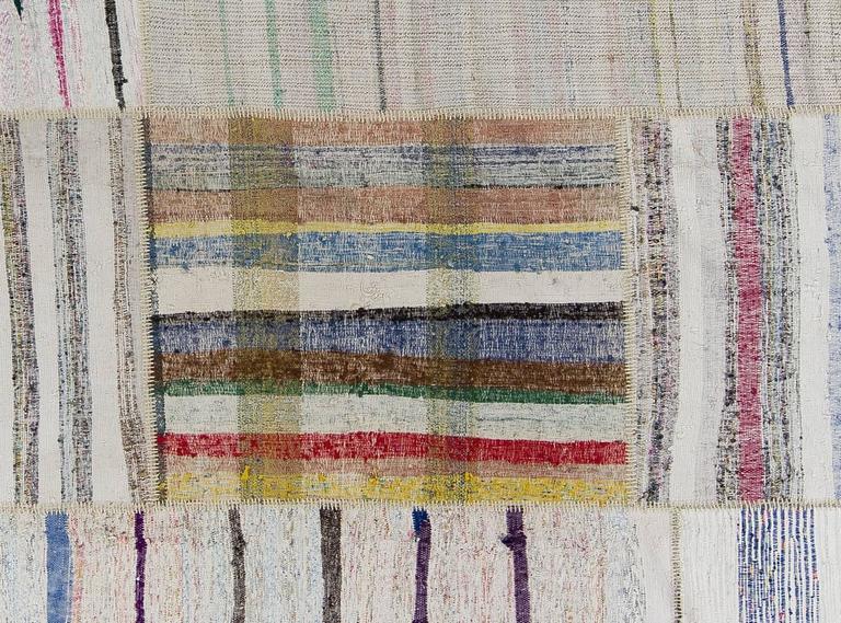 Midcentury Cotton Rag Rug with Colorful Stripes at 1stdibs