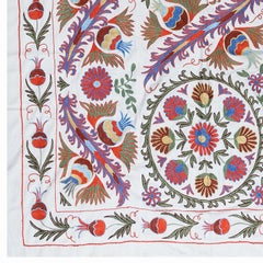 4.5x7.3 Ft Silk Embroidery Wall Hanging, Uzbek Bedspread, Handmade Tapestry