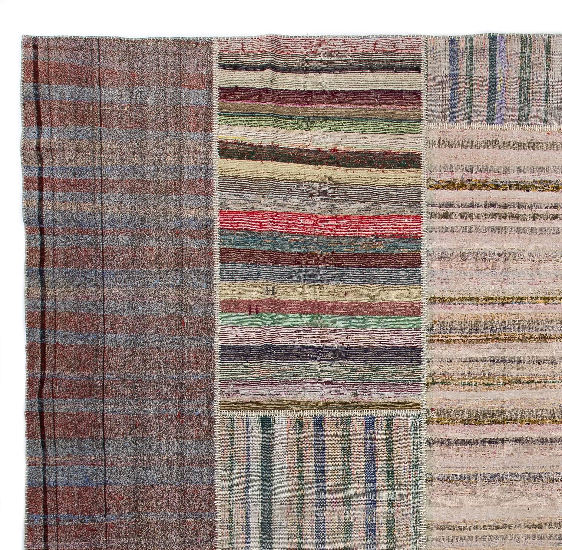 Turkish Vintage Cotton Rag Rug. Kilim carpet, Size Adjustable
