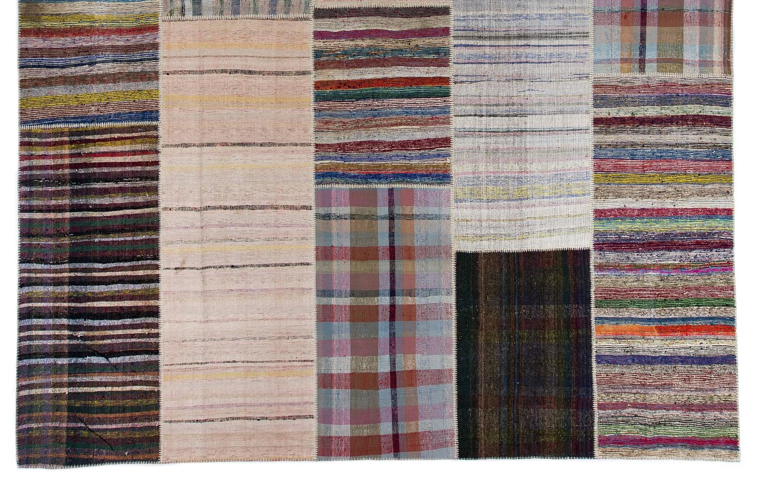 Eclectic Vintage Rag Rug with Colorful Stripes For Sale at 1stdibs