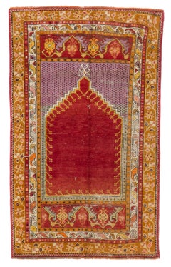 3'x4'9" handgeknüpfter Gebetsteppich in Rot, Vintage Handgefertigter Teppich, türkischer Gebetsteppich