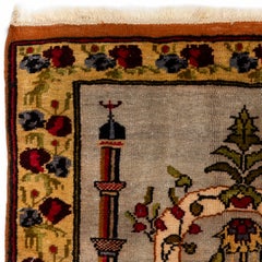 3x4.3 Ft Vintage Turkish Wool Prayer Rug depicting an Archway, Columns & Flowers