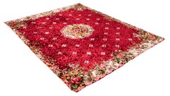 5.7x7 Ft One of a Kind Vintage Floral Design Velvet Wall Hanging, Red Bed Cover