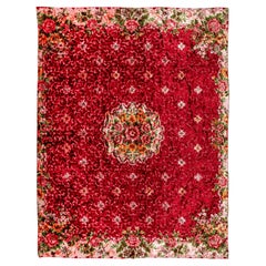 5.7x7 Ft One of a Kind Vintage Floral Design Velvet Wall Hanging, Red Bed Cover