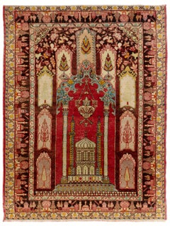 4.3x6 Ft Semi Antique Handmade Cappadocia Wool Prayer Rug from Turkey. Ca 1940
