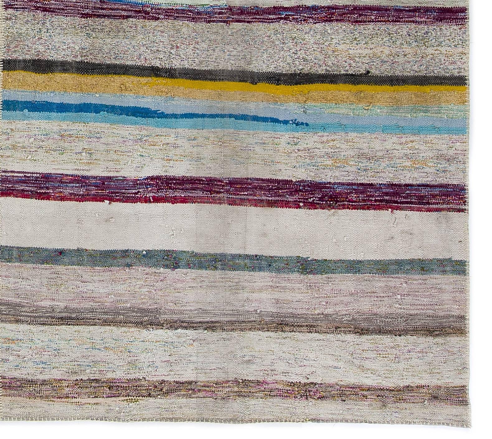 Large Striped Cotton Turkish Kilim In Excellent Condition In Philadelphia, PA