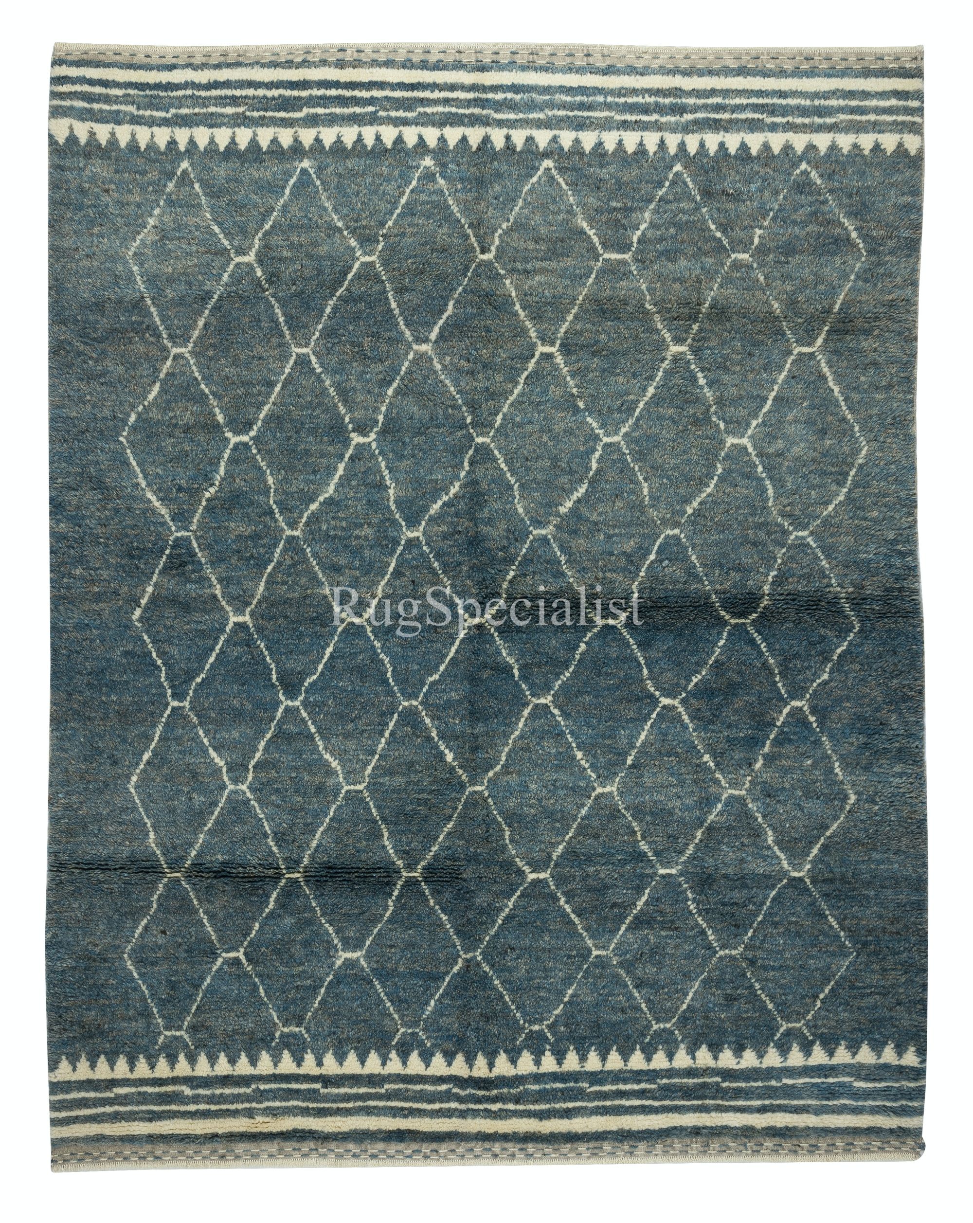 8x10 Ft New Handmade Moroccan Tulu Rug in Blue & Cream. Options sur-mesure disponibles