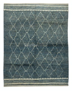 8x10 Ft New Handmade Moroccan Tulu Rug in Blue & Cream. Options sur-mesure disponibles