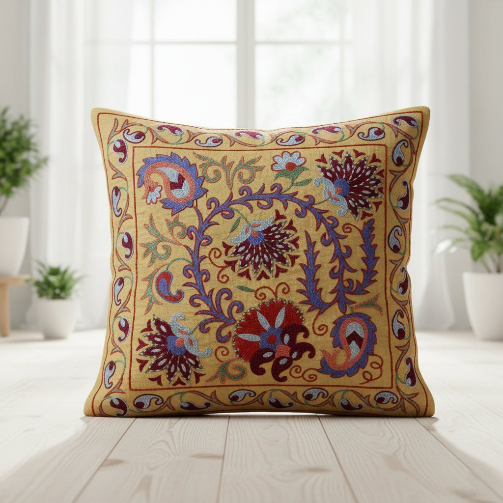 Funda de cojín moderna de 19 "x19". Cojín de encaje de seda 100%. Funda de almohada bordada a mano