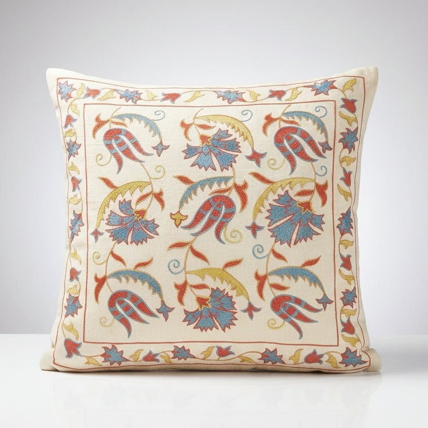20"x20" 100% Silk Cushion Cover. Suzani Toss Pillow. Embroidered Lace Pillow For Sale