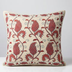 20"x19" Red Cushion Cover. 100% Silk Lace Pillow. Hand Embroidered Pillowcase