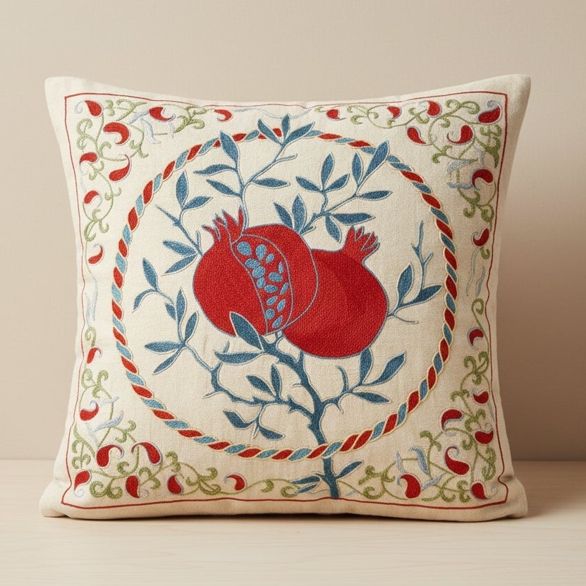 20 Zoll x 20 Zoll Seide besticktes Überwurf-Kissen. Granatapfel Design Kissenbezug