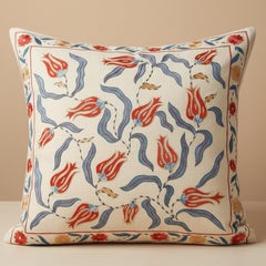 20"x21" 100% Silk Pillow Cover. Embroidered Throw Cushion. Handmade Lace Pillow