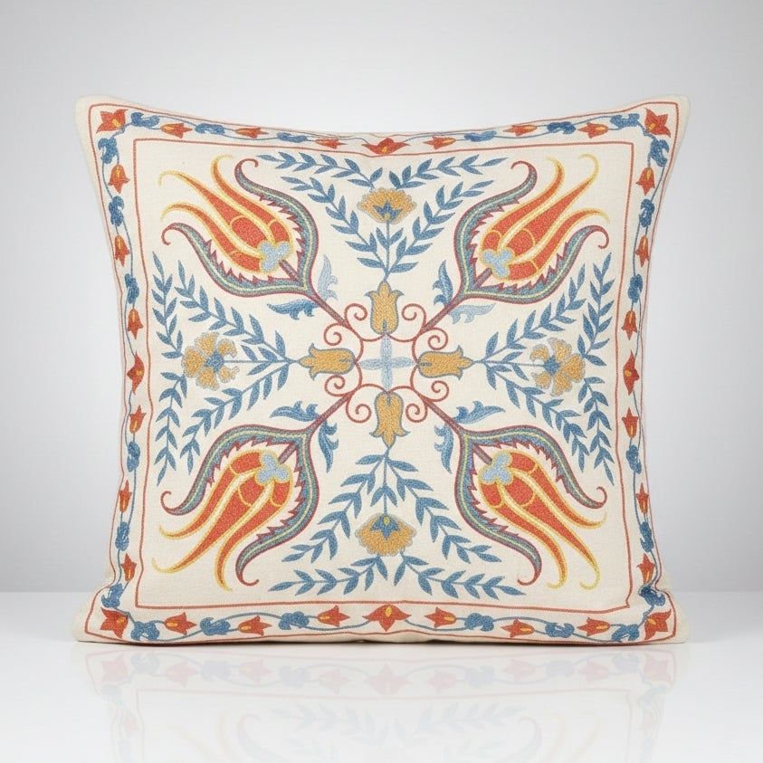 20"x21" Traditional Throw Pillow. 100% Silk Cushion Cover. Embroidery Pillowcase