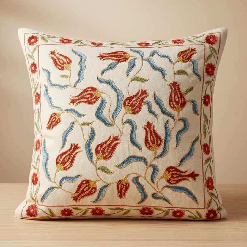 20"x20" 100% Seidenkissenbezug. Gesticktes Wurfkissen. Handgefertigtes Spitzenkissen