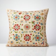20"x20" 100% Silk Embroidered Pillow Cover. Colorful Handmade Cushion Cover