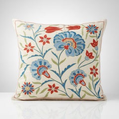20"x20" All Silk Embroidered Throw Pillow. Cushion Cover. Uzbek Accent Pillow