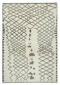 Alfombra Tulu Marroquí Moderna 7x10 Pies, 100% Lana Natural, Alfombra Beni Ourain