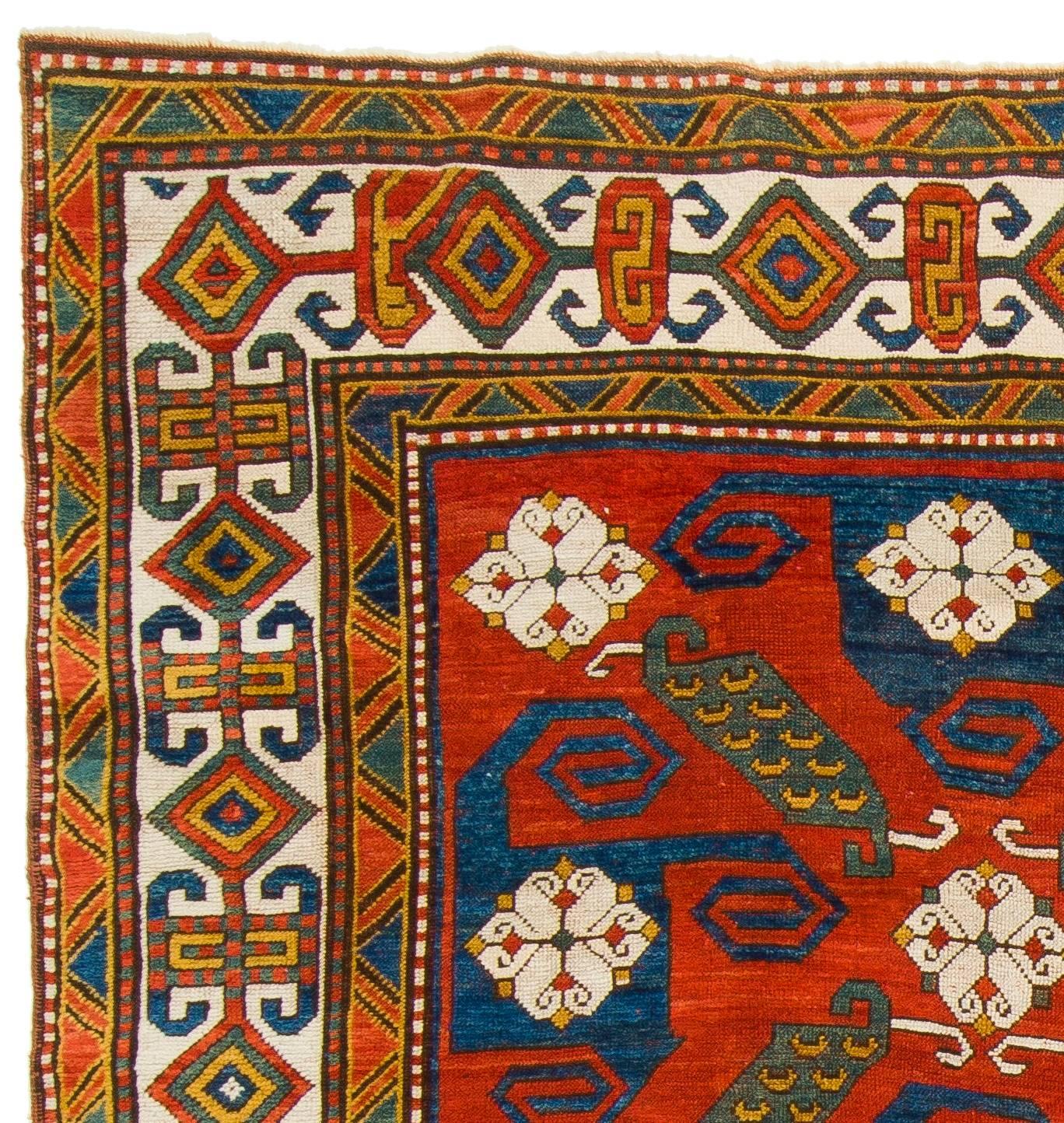 Rare antique Caucasian pinwheel Kazak rug in well preserved condition, original as found. All wool and natural dyes. 
Provenance: A private collection in the UK.
Please inquire for more info.