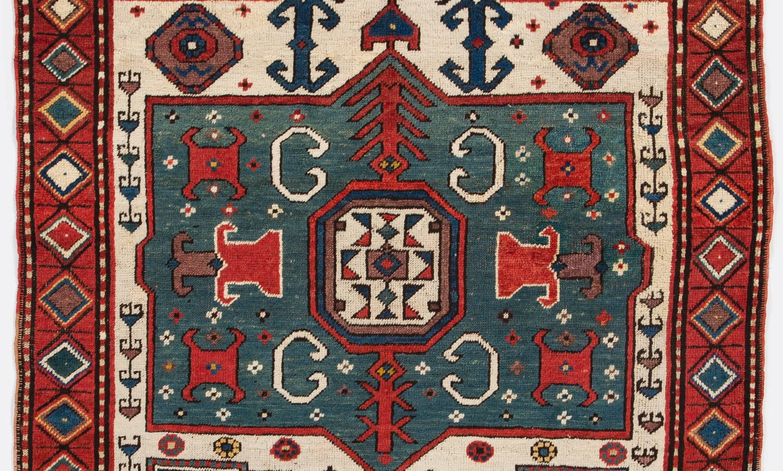 Hand-Knotted Fascinating Antique Caucasian Kazak Prayer Rug