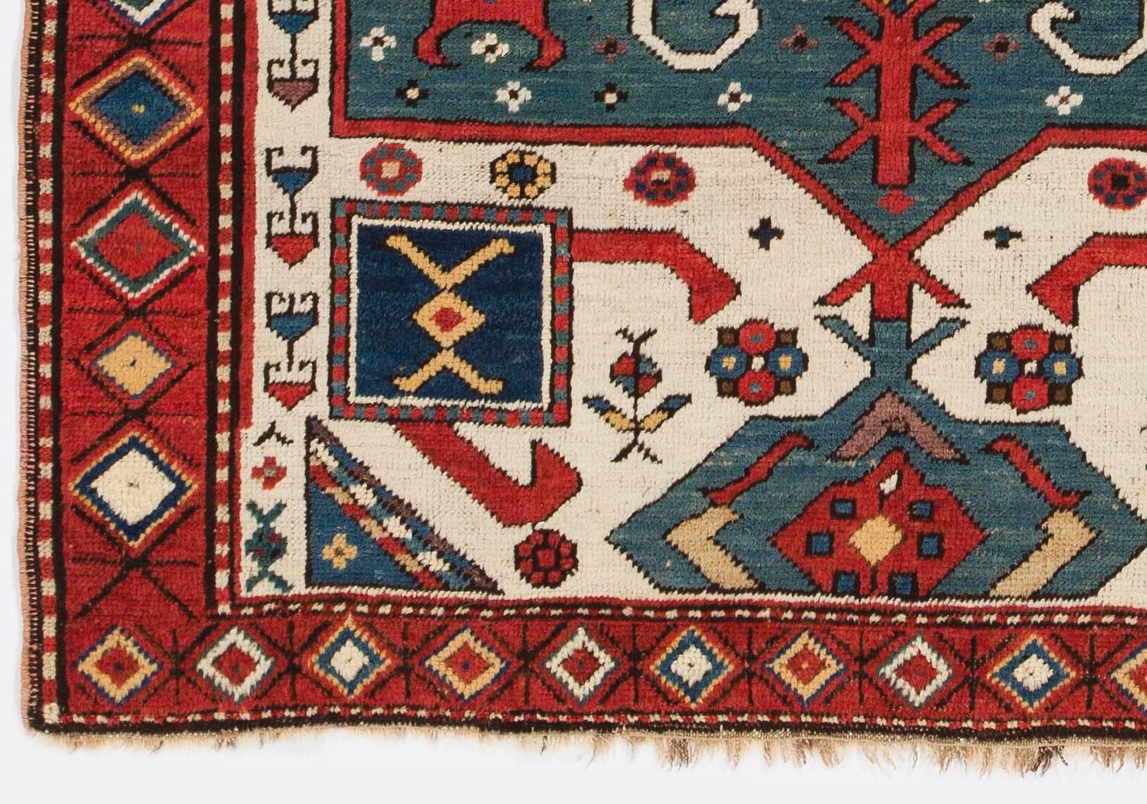 Fascinating Antique Caucasian Kazak Prayer Rug In Excellent Condition In Philadelphia, PA