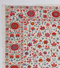 Central Asian Suzani Textile, Embroidered Silk Bed Cover