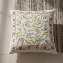 19"x19" All Silk Embroidered Cushion Cover. Handmade Pillowcase. New Toss Pillow